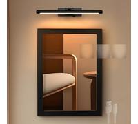 TZSMUM LED Battery Operated Wall Light Picture Lights Bathroom Mirror Lamp Tri-Color Dimmable Wall Sconces Rechargeable 180° Rotatable Lighting for Living Room Bedroom Corridor (Black,32cm)