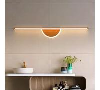 TZSMUM LED Mirror Front Wall Light Minimalist Linear Long Wall Lighting Modern Interior Iron Wall Sconce Bathroom Decorative (Not Solid Wood) for Living Room Bedroom Corridor (100cm,Deep Wood Warm)