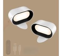 TZSMUM LED Touch Control Wall Light Magnetic USB Rechargeable Wall Lighting with Remote Control Wall Sconce 360°Rotation 2700K-6500K Dimmable Oval Design for Bedroom Living Room (2 Packs,White)