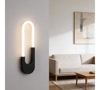 TZSMUM LED Wall Lamp Modern Interior Creative Oval Wall Sconce Nordic Iron Acrylic Wall Lighting Black/Gold Bedside Reading Decorative for Bedroom Living Room Staircase (60cm,Black Neutral Light)