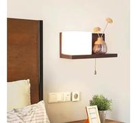 TZSMUM LED Wood Indoor Wall Light Wall Lamp with Pull Cord Switch Wall Sconce Modern Minimalist Style Bedside Wall Lighting with Glass Lampshade for Bedroom Hallway Study Room (Left,Warm Light)