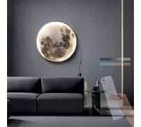 TZSMUM Moon Wall Sconce with Switch Plug Wall Light Dimmable 2700K-6500K Wall Lighting with Remote Control Modern LED Black Lunar Indoor Decor Wall Mounted Lighting Living Room Bedroom (24cm)