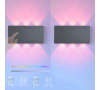TZSMUM RGB Wall Lamp with Remote Wall Sconce with Touch Control Switch Wall Light Battery Operated USB Rechargeable LED Wall Lighting RGB Dimmable Up Down for Hallway Living Room (A,2 Packs)