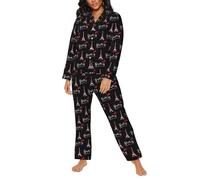 TZTTZT 2 Piece Womens Pajama Sets, paris Eiffel Tower Comfy Pajamas Long Pj Lounge Sets Sleepwear with Pockets Black