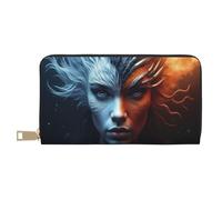 TZTTZT Abstract Blue Red Elemental Print Wallet Women, Leather Bifold Multi Card Wallet, Long Purse Women's Wallets