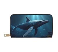 TZTTZT Abstract Blue Whale Print Wallet Women, Leather Bifold Multi Card Wallet, Long Purse Women's Wallets