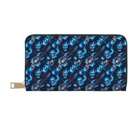 TZTTZT Blue Flame Skull Guitar Print Wallet Women, Leather Bifold Multi Card Wallet, Long Purse Women's Wallets