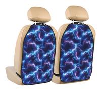 TZTTZT Blue White Lightning Print Kick Mats Back Seat Protector 2 Pack, X-Large Kick Mats Protect from Dirt, Mud, Car Back Seat Cover Protector with 3 Organizers, Car Accessories