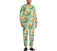 TZTTZT Bright Fried Eggs Print Mens Pajamas Set, Soft Loungewear Pjs Sets Long Sleeve Men's Sleepwear with Pockets, Multicolor, XXL