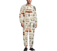TZTTZT Camper Pattern Print Mens Pajamas Set, Soft Loungewear Pjs Sets Long Sleeve Men's Sleepwear with Pockets, Multicolor, XXL