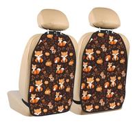 TZTTZT Cartoon Cute Fox Print Kick Mats Back Seat Protector 2 Pack, X-Large Kick Mats Protect from Dirt, Mud, Car Back Seat Cover Protector with 3 Organizers, Car Accessories