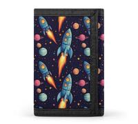 TZTTZT Cartoon Space Rocket Print Wallet for Men, 8 Credit Card Holder Slim Minimalist Front Pocket Small Mens Bifold Wallets