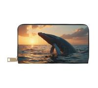 TZTTZT Classic Blue Whale Print Wallet Women, Leather Bifold Multi Card Wallet, Long Purse Women's Wallets