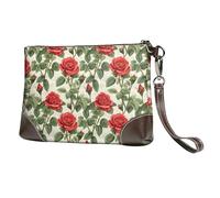TZTTZT Classic Red Roses Print Wristlet Clutch Purse for Women, Leather Wristlet Wallet Purses and Handbags