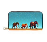 TZTTZT Colorful Elephant Parade Print Wallet Women, Leather Bifold Multi Card Wallet, Long Purse Women's Wallets
