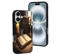 TZTTZT Compatible with iPhone 16 Case - Modern Candle and Book Print No.25 Phone Case Compatible with iPhone 16 Cases Cute for Women Men, Resists Scratches Black