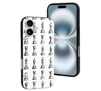 TZTTZT Compatible with iPhone 16 Case - Sketch Chess Print Phone Case Compatible with iPhone 16 Cases Cute for Women Men, Resists Scratches Black