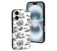 TZTTZT Compatible with iPhone 16 Case - Sketch Tropical Landscape Print Phone Case Compatible with iPhone 16 Cases Cute for Women Men, Resists Scratches Black