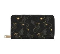 TZTTZT Cool Black Gold Dragon Print Wallet Women, Leather Bifold Multi Card Wallet, Long Purse Women's Wallets