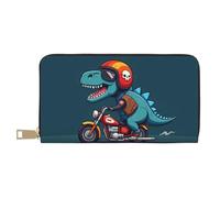 TZTTZT Cool Blue Dinosaur Rider Print Wallet Women, Leather Bifold Multi Card Wallet, Long Purse Women's Wallets