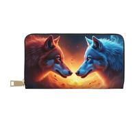 TZTTZT Cool Blue Red Wolves Print Wallet Women, Leather Bifold Multi Card Wallet, Long Purse Women's Wallets