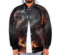 TZTTZT Cool Fire Dragon Varsity Jacket Men - Baseball Letterman Bomber Jacket Mens Casual Stylish Coat