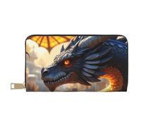 TZTTZT Cool Orange Dragon-E Print Wallet Women, Leather Bifold Multi Card Wallet, Long Purse Women's Wallets