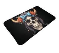 TZTTZT Cute Orange Horned Skull Print Bathroom Rugs 30x20 Inches, Absorbent Non Slip Bath Mat Rugs, Machine Washable Shower Rug Bath Mats for Bathroom