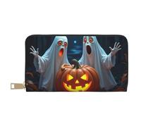 TZTTZT Cute Orange Pumpkin Ghosts Print Wallet Women, Leather Bifold Multi Card Wallet, Long Purse Women's Wallets