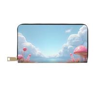 TZTTZT Cute Pink Mushroom Meadow Print Wallet Women, Leather Bifold Multi Card Wallet, Long Purse Women's Wallets