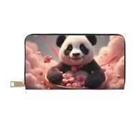 TZTTZT Cute Pink Panda Print Wallet Women, Leather Bifold Multi Card Wallet, Long Purse Women's Wallets