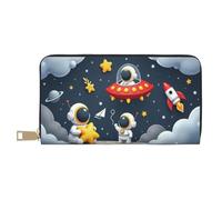 TZTTZT Cute Yellow Astronauts Print Wallet Women, Leather Bifold Multi Card Wallet, Long Purse Women's Wallets