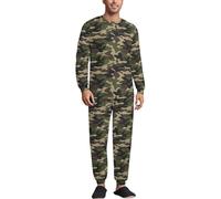 TZTTZT Dark Camouflage Green Print Mens Pajamas Set, Soft Loungewear Pjs Sets Long Sleeve Men's Sleepwear with Pockets, Multicolor, XXL