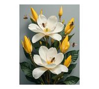 TZTTZT Diamond Art Kits for Adults - Bees Magnolias Yellow Leaves Diamond Painting Kits for Adults Beginner, 12x16 in Frameless Diamond Painting Kit for Home Wall Decor