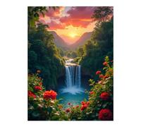 TZTTZT Diamond Art Kits for Adults - Cascade Sunset Blooms Serenity Diamond Painting Kits for Adults Beginner, Frameless Diamond Painting Craft for Home Wall Decor