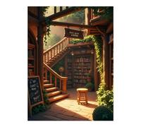 TZTTZT Diamond Art Kits for Adults - Cozy Bookshop Garden Retreat Diamond Painting Kits for Adults Beginner, 12x16 in Frameless Diamond Painting Kit for Home Wall Decor