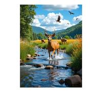 TZTTZT Diamond Art Kits for Adults - Deer Crossing Stream in Scenic Valley Diamond Painting Kits for Adults Beginner, 12x16 in Frameless Diamond Painting Kit for Home Wall Decor