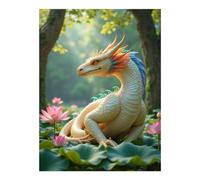 TZTTZT Diamond Art Kits for Adults - Dragon Serenity Lotus Blooms Diamond Painting Kits for Adults Beginner, Frameless Diamond Painting Craft for Home Wall Decor