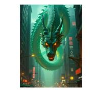 TZTTZT Diamond Art Kits for Adults - Dragon Urban Night Scene Fantasy Diamond Painting Kits for Adults Beginner, 12x16 in Frameless Diamond Painting Kit for Home Wall Decor