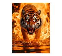 TZTTZT Diamond Art Kits for Adults - Fiery Tiger Roaring Flames Wildcat Diamond Painting Kits for Adults Beginner, 12x16 in Frameless Diamond Painting Kit for Home Wall Decor