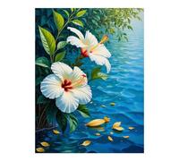 TZTTZT Diamond Art Kits for Adults - Hibiscus Blooms Over Water Serenity Diamond Painting Kits for Adults Beginner, 12x16 in Frameless Diamond Painting Kit for Home Wall Decor