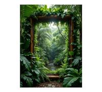 TZTTZT Diamond Art Kits for Adults - Jungle Window Lush Greenery Riverpath Diamond Painting Kits for Adults Beginner, 12x16 in Frameless Diamond Painting Kit for Home Wall Decor