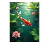 TZTTZT Diamond Art Kits for Adults - Koi Pond Serenity Lotus Blooms Diamond Painting Kits for Adults Beginner, 12x16 in Frameless Diamond Painting Kit for Home Wall Decor