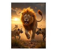TZTTZT Diamond Art Kits for Adults - Lion Roaring Sunset Wildlife Chase Diamond Painting Kits for Adults Beginner, 12x16 in Frameless Diamond Painting Kit for Home Wall Decor