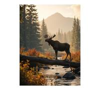 TZTTZT Diamond Art Kits for Adults - Moose in Forest Crossing Stream Diamond Painting Kits for Adults Beginner, 12x16 in Frameless Diamond Painting Kit for Home Wall Decor
