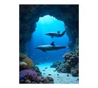 TZTTZT Diamond Art Kits for Adults - Ocean Cavern Dolphins Coral Reef Diamond Painting Kits for Adults Beginner, 12x16 in Frameless Diamond Painting Kit for Home Wall Decor