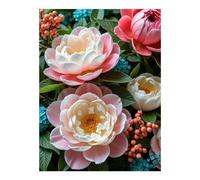 TZTTZT Diamond Art Kits for Adults - Pink White Flowers Lush Foliage Diamond Painting Kits for Adults Beginner, 12x16 in Frameless Diamond Painting Kit for Home Wall Decor