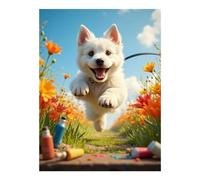 TZTTZT Diamond Art Kits for Adults - Puppy Joyful Leap Flower Path Diamond Painting Kits for Adults Beginner, Frameless Diamond Painting Craft for Home Wall Decor