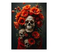 TZTTZT Diamond Art Kits for Adults - Red Flowers Skulls Art Composition Diamond Painting Kits for Adults Beginner, Frameless Diamond Painting Craft for Home Wall Decor