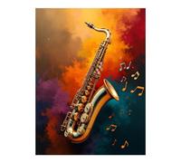 TZTTZT Diamond Art Kits for Adults - Saxophone Colorful Music Notes Art Diamond Painting Kits for Adults Beginner, 12x16 in Frameless Diamond Painting Kit for Home Wall Decor